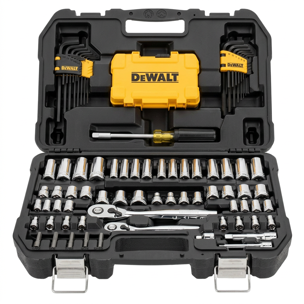 Juego de 108 herramientas mecánicas marca Dewalt con accionamiento de 1/4" y 3/8"