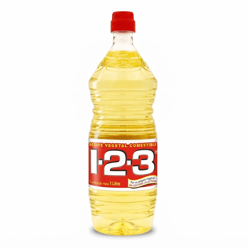 Aceite comestible vegetal 1-2-3 de 1 litro. - Localia Ensenada