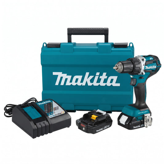 Taladro inalámbrico Makita: 18 V, portabrocas de 1/2", de 0 a 2000 RPM.
